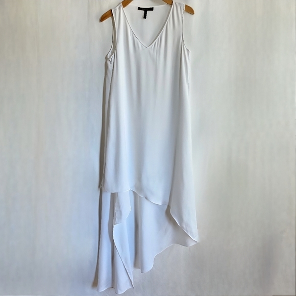 BCBGMaxAzria White Satin Asymmetrical Sleeveless High-Low Avery Dress - Picture 16 of 16